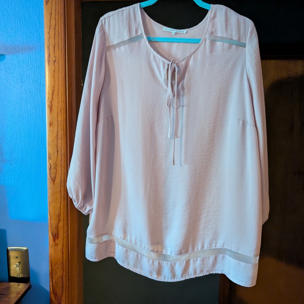 Light Pink Women's Long Sleeve Tie-Neck Blouse